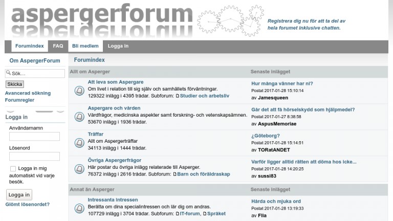 Skärmdump av AspergerForum