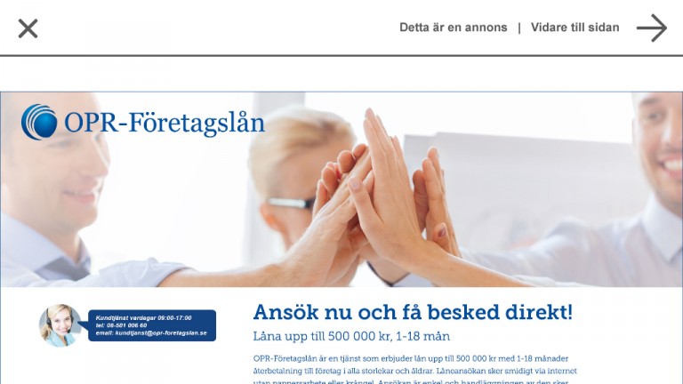 Skärmdump av Företagande.se