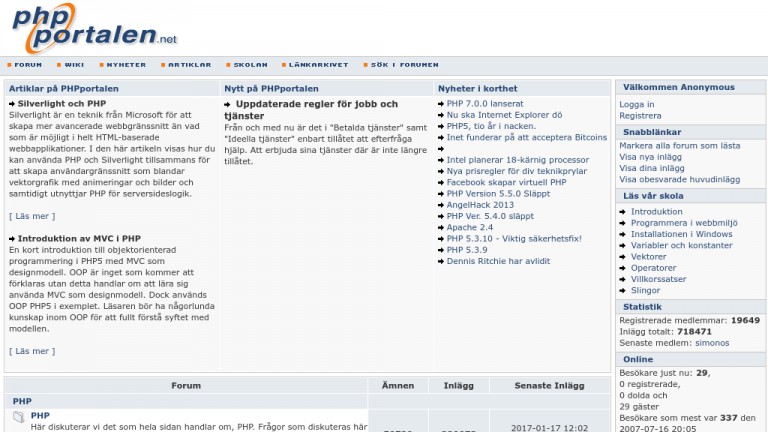 Skärmdump av PHP Portalen