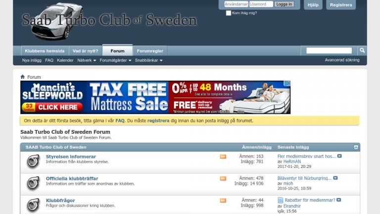Skärmdump av Saab Turbo Club