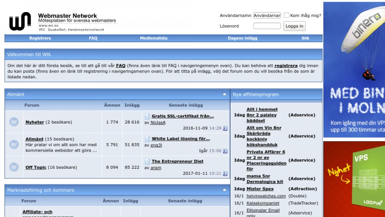 Skärmdump av Webmaster Network