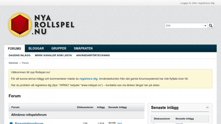 Skärmdump av Rollspel.nu